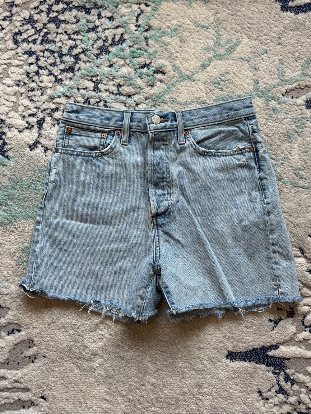 Denim Forum The Yoko High Rise Mid Thigh Midi Denim Jean Short Size 27 / 4 EUC - Picture 3 of 11
